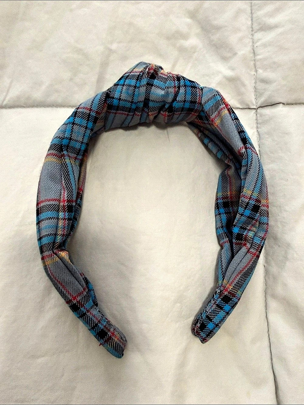J.Crew Knot Headband in Blue tartan fabric 20